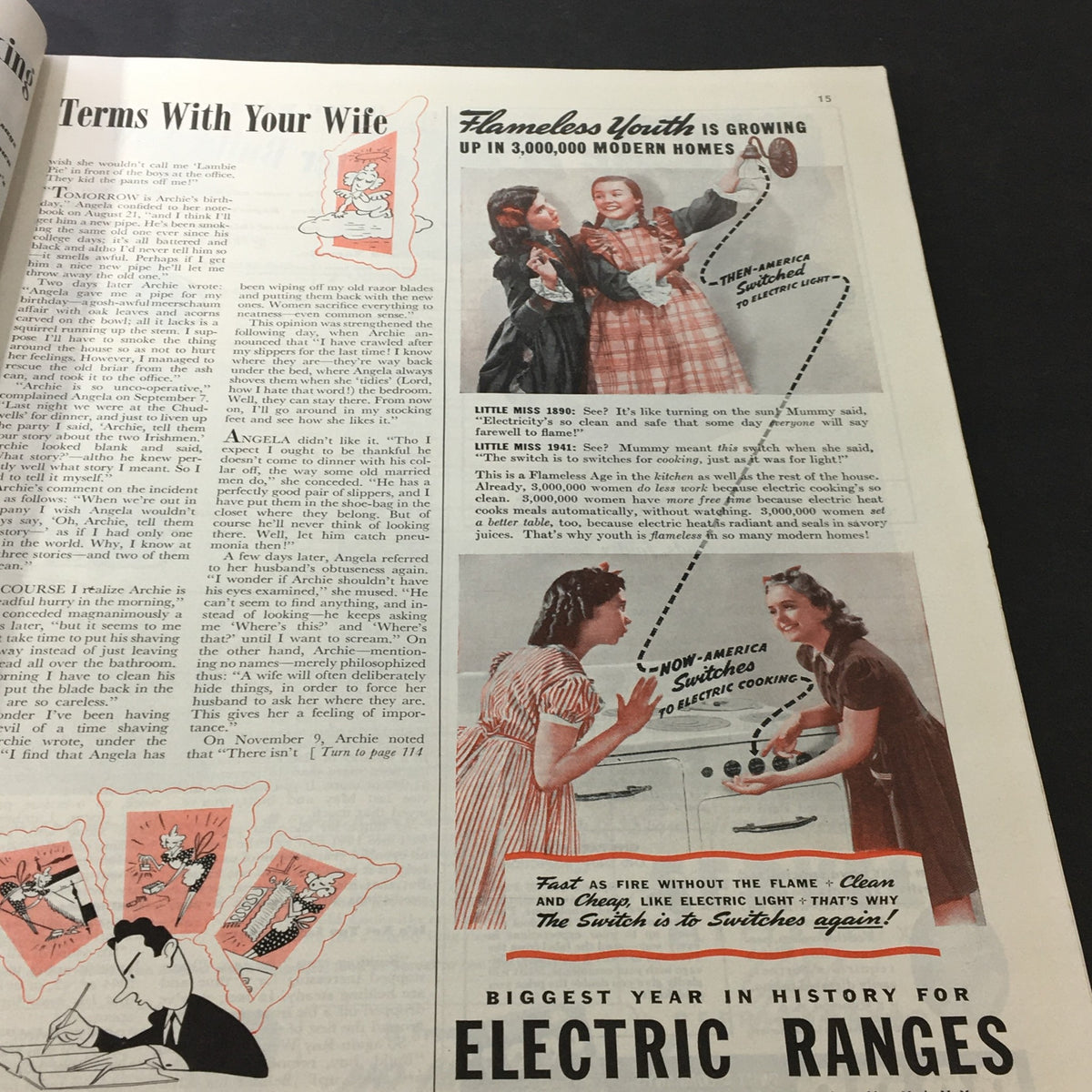 Page from the VTG Better Homes & Gardens May 1941 featuring a humorous article discussing household dynamics and cooking devices.