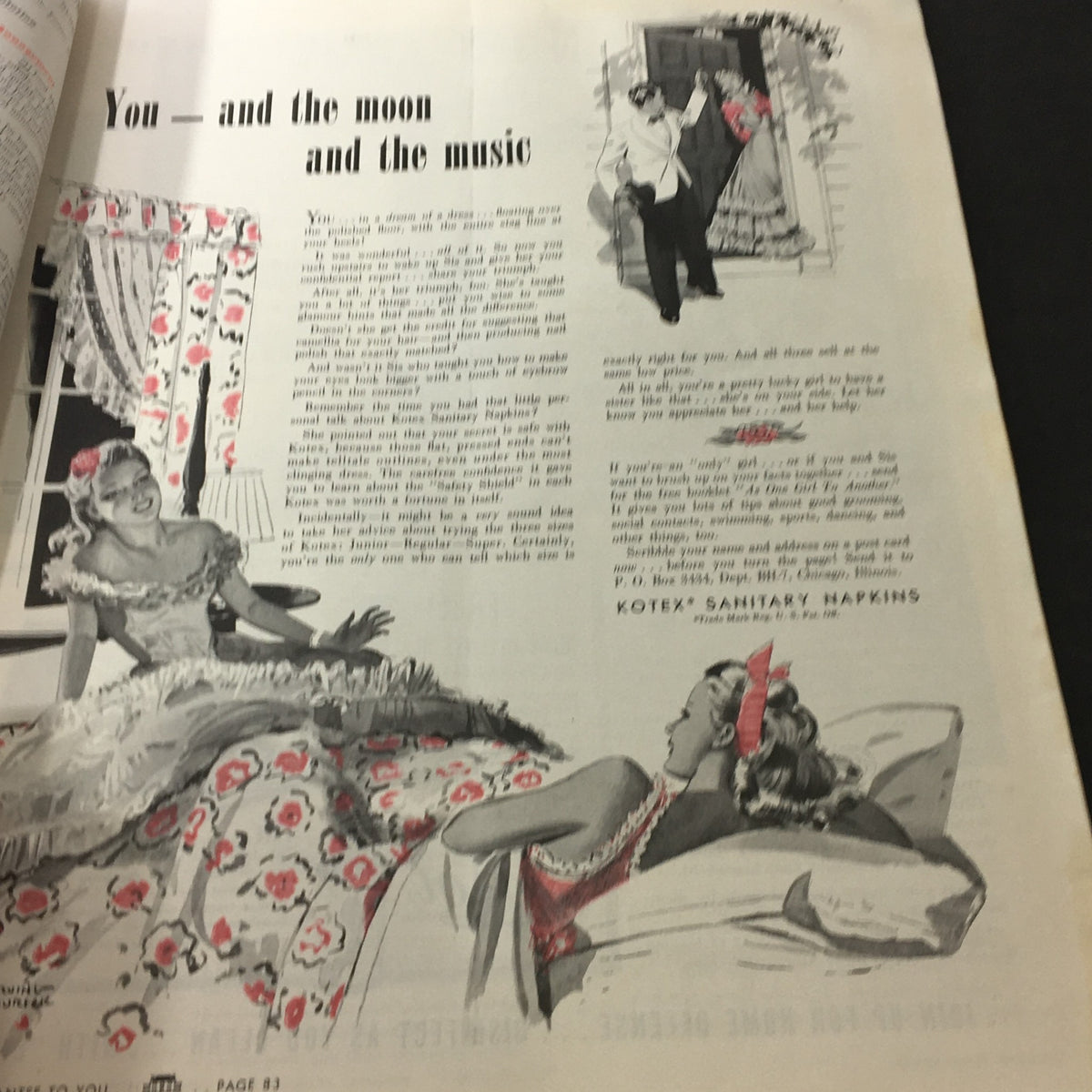 Interior page from VTG Better Homes & Gardens July 1941, presenting an illustration of women in a romantic setting, discussing home and lifestyle ideas.