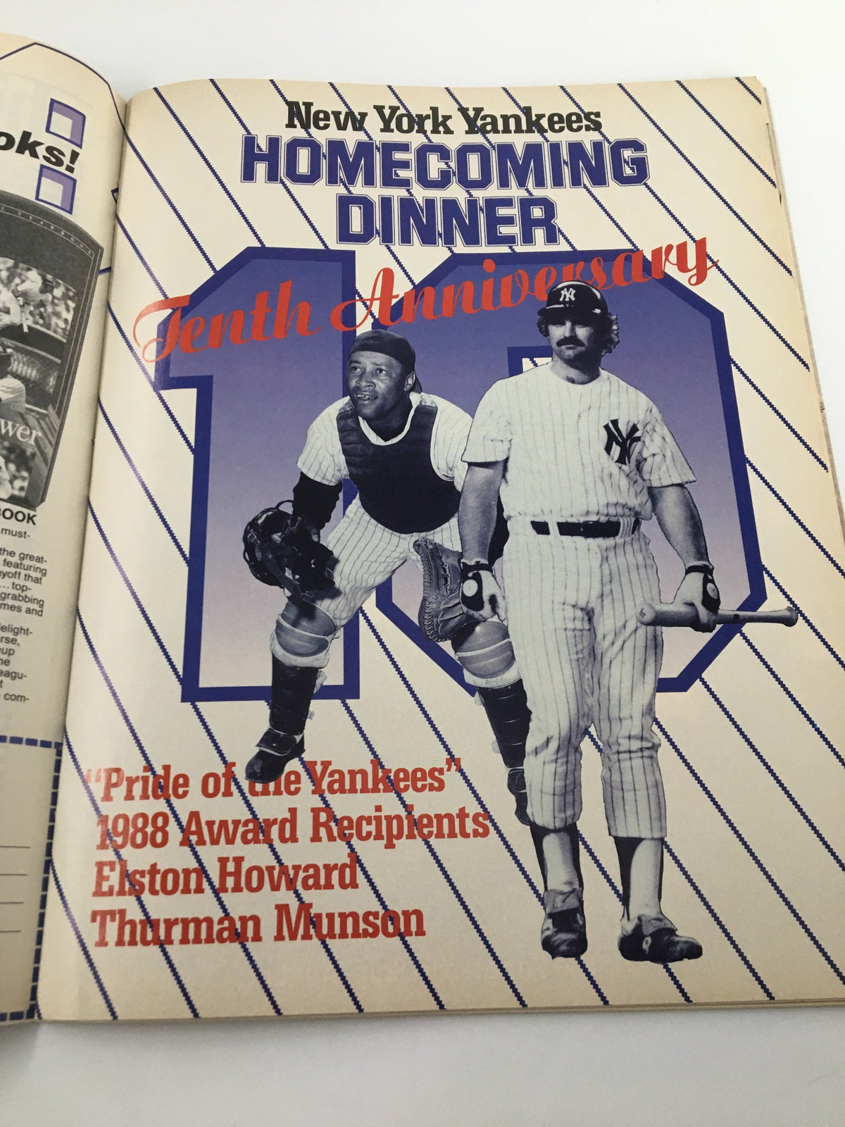 An interior page of VTG Yankees Magazine showcasing the Homecoming Dinner announcement for Elston Howard and Thurman Munson.