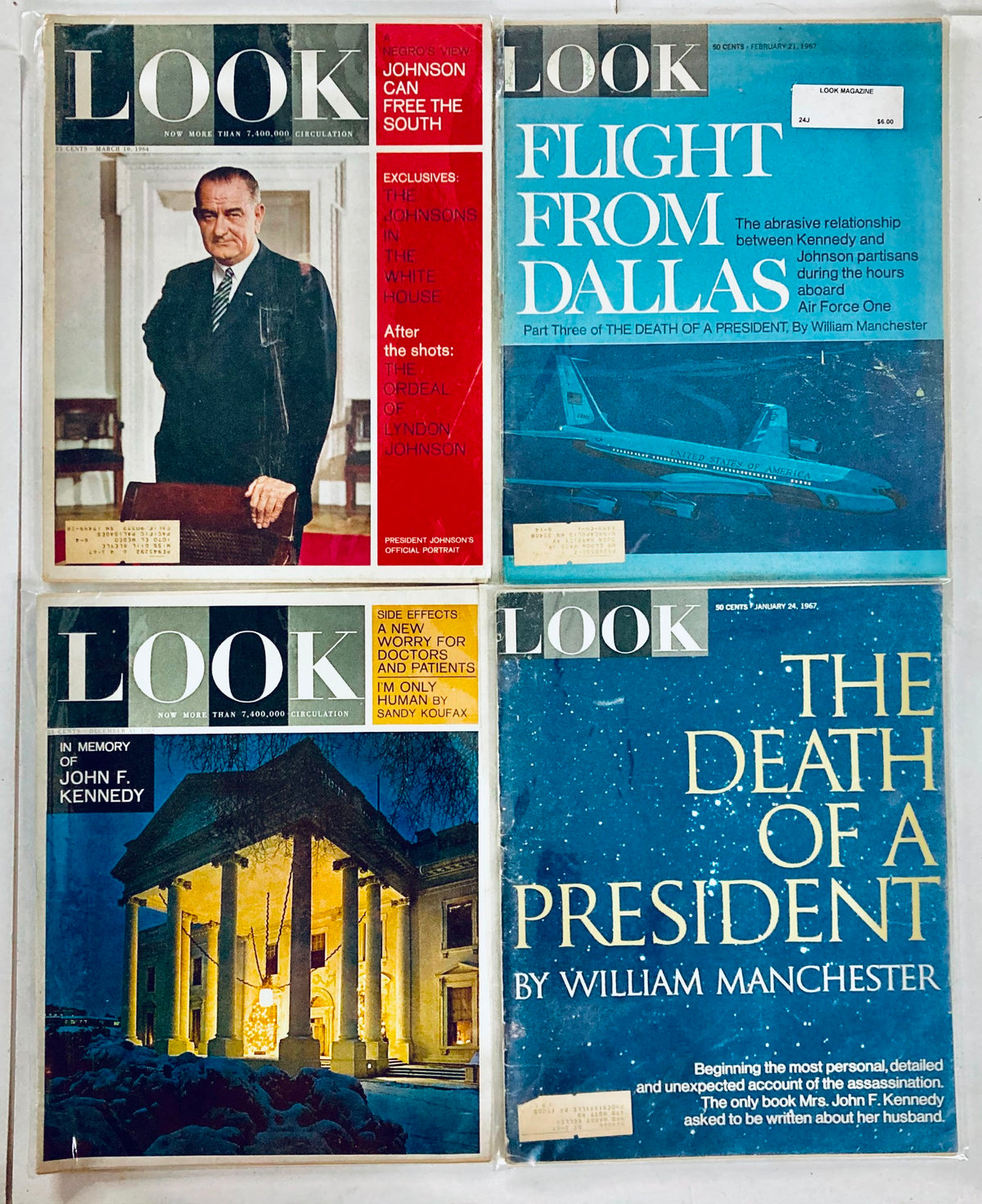 Lot of 17 1960s Look Magazines, showcasing iconic covers featuring John F. Kennedy and Jacqueline Kennedy while addressing important themes from American history.