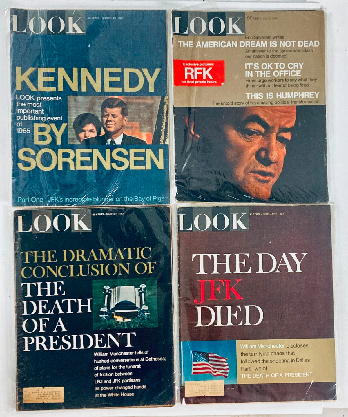 Lot of 17 1960s Look Magazines with covers depicting John F. Kennedy and Jacqueline Kennedy, reflecting on important issues and cultural narratives from the 1960s.