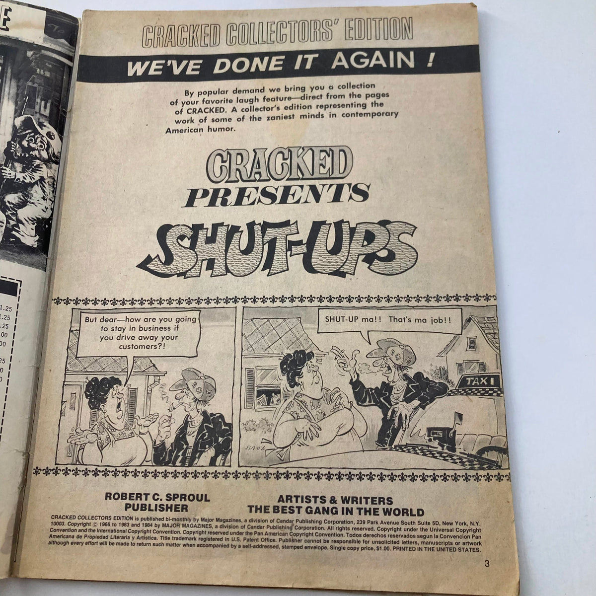 Interior page of VTG Cracked Collector's Ed. Magazine May 1984 showcasing a comic panel from SHUT-UPS, emphasizing classic humor.