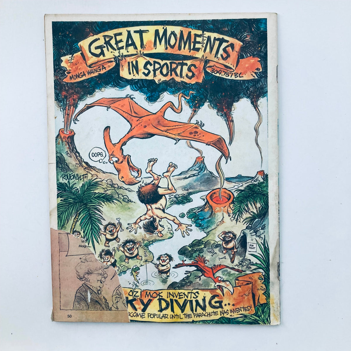 Back cover of VTG Cracked Magazine October 1984 No. 207, featuring a humorous cartoon titled 'Great Moments in Sports', highlighting the magazine's comedic style.