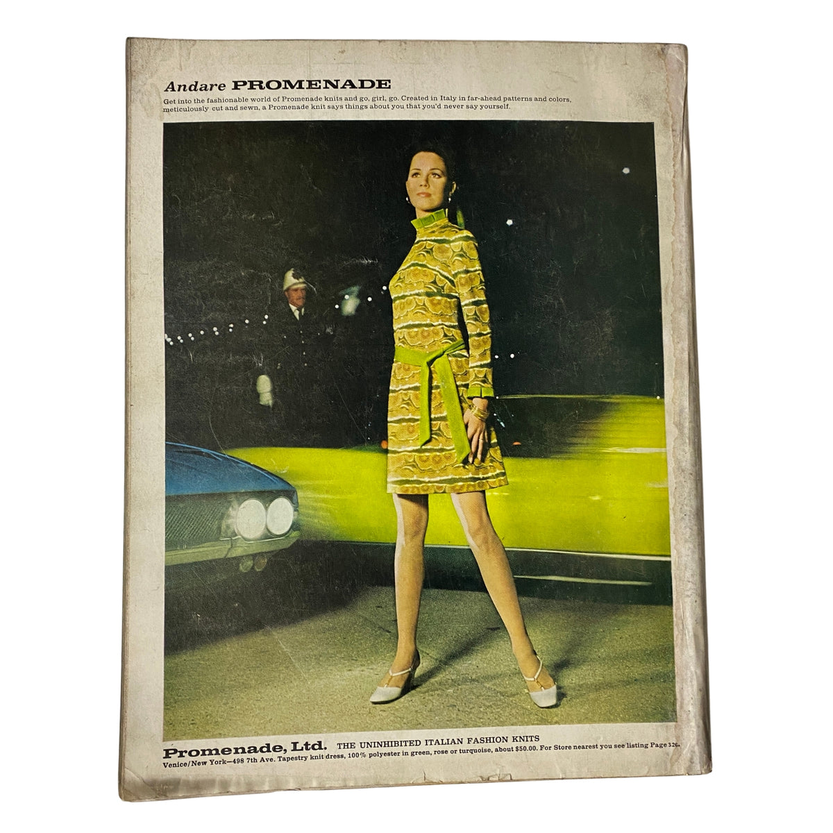 Back cover of the Vogue Magazine September 1, 1969 featuring Ulla Bomser, displaying a colorful fashion offer from Promenade Ltd, typical of late 1960s style.