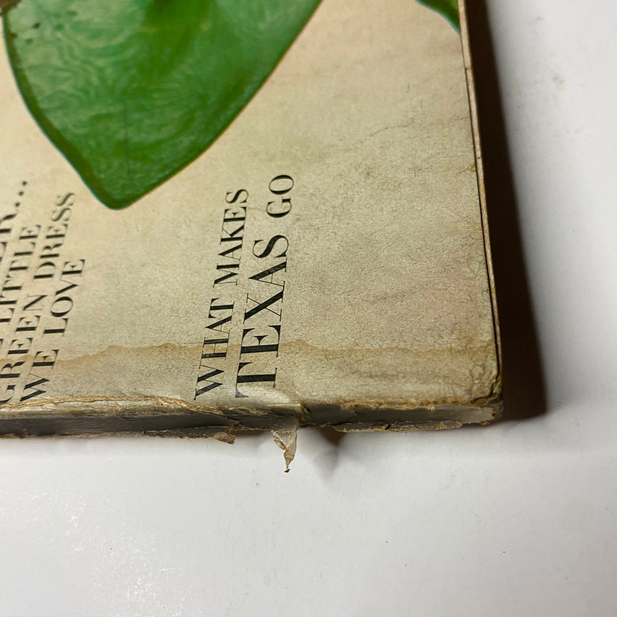 Side detail of Vogue Magazine April 1, 1968 Veruschka Cover by Irving Penn, featuring worn edges and slight tearing, emphasizing its vintage condition.