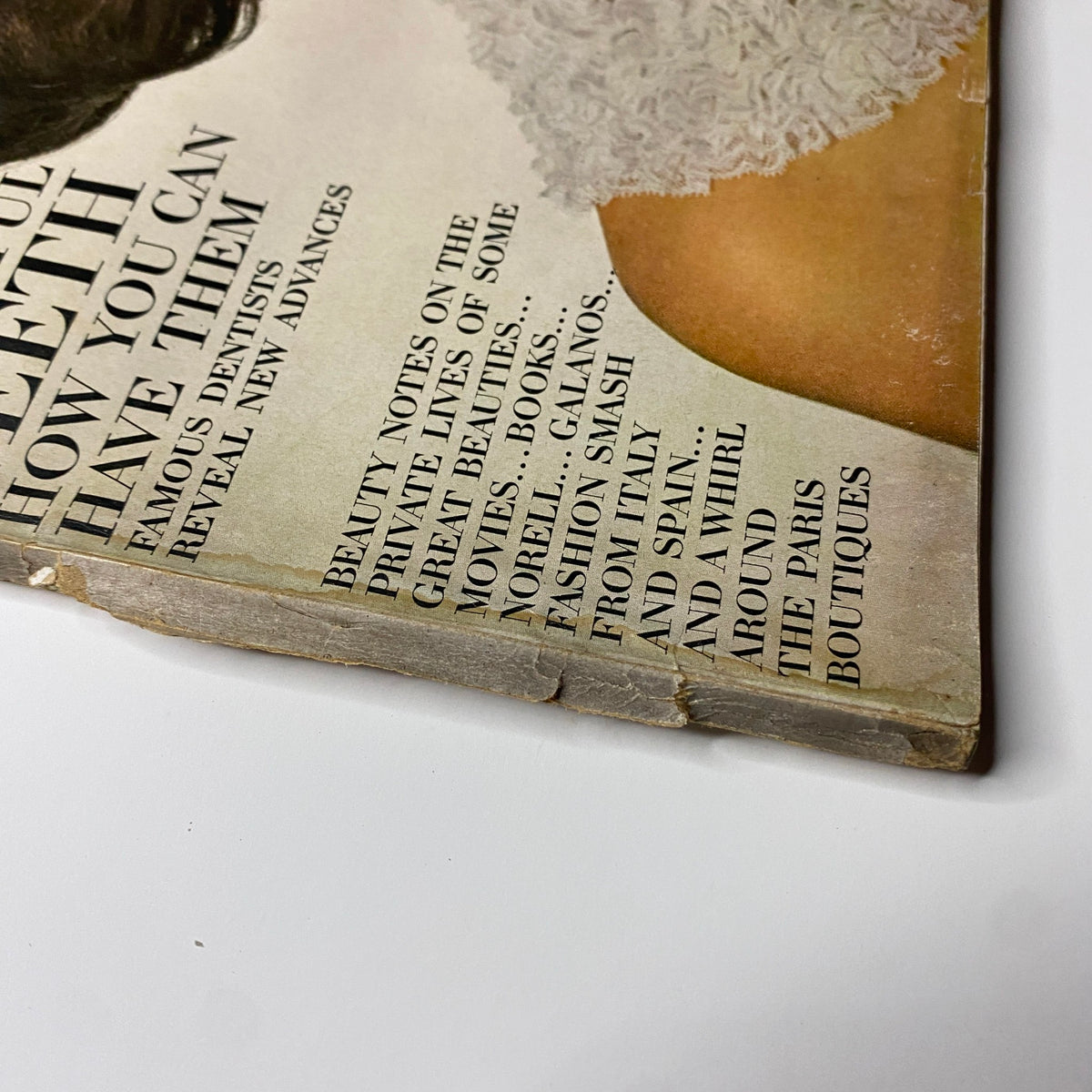 Detail shot of the Vogue Magazine cover, October 15, 1967, highlighting the intricate textures and vintage design elements.