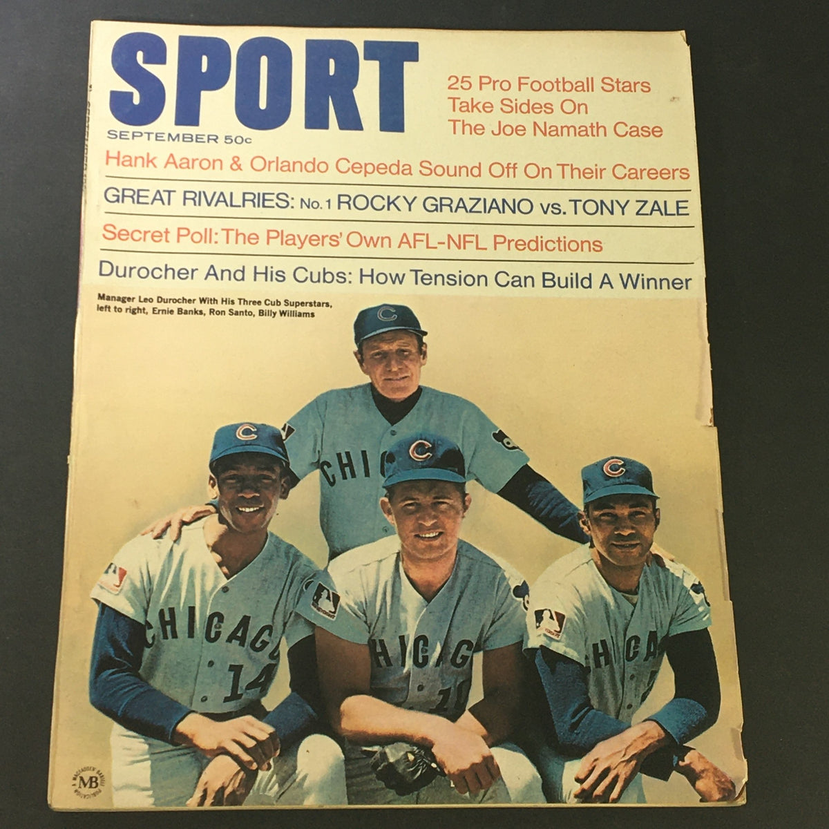 VTG Sport Magazine September 1969 Vol 48 #3 featuring Hank Aaron and Tony Zale on the cover, highlighting sports stories and memorabilia from the late 1960s.