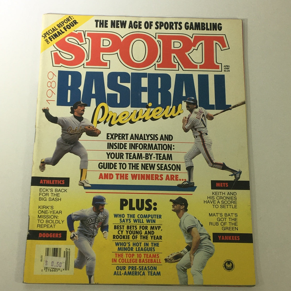 VTG Sport Baseball Preview Magazine from April 1989 featuring Keith & His Cronnies on the cover, showcasing players and baseball analysis for the new season.