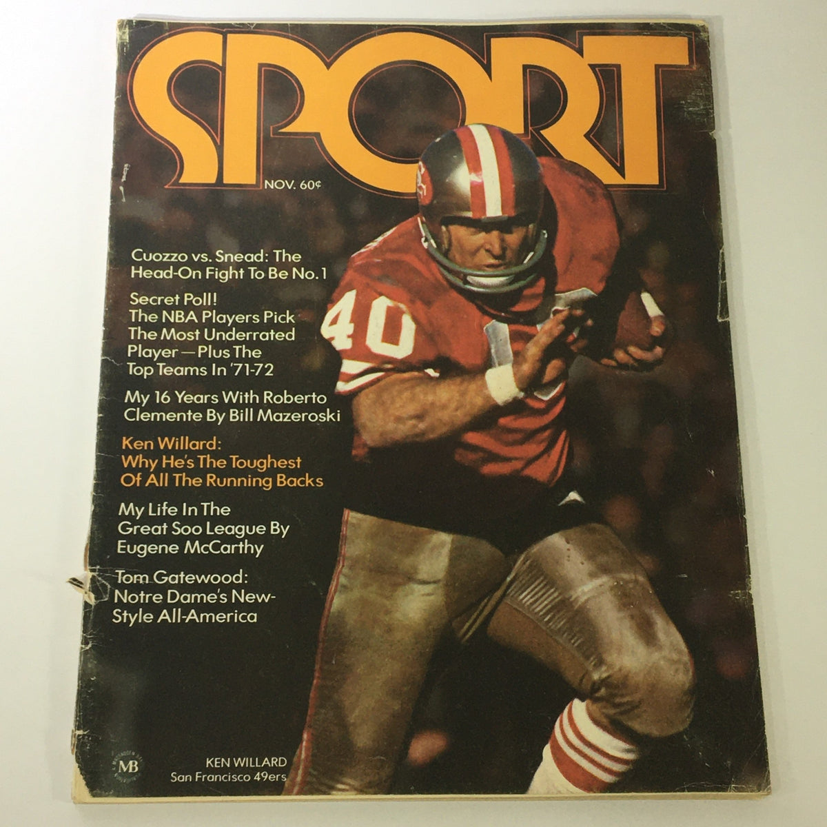 Cover of Sport Magazine November 1971 Vol 52 #5 featuring Ken Willard of the San Francisco 49ers in action, highlighting key articles and sports insights.