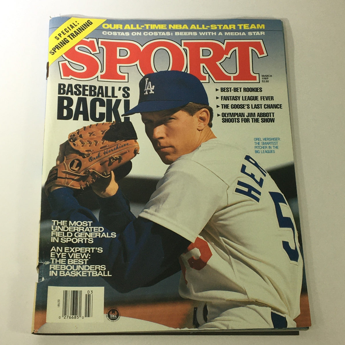 Sport Magazine March 1989 featuring Orel Hershiser on the cover, highlighting baseball's return and including Olympian Jim Abbott, perfect for sports collectors.