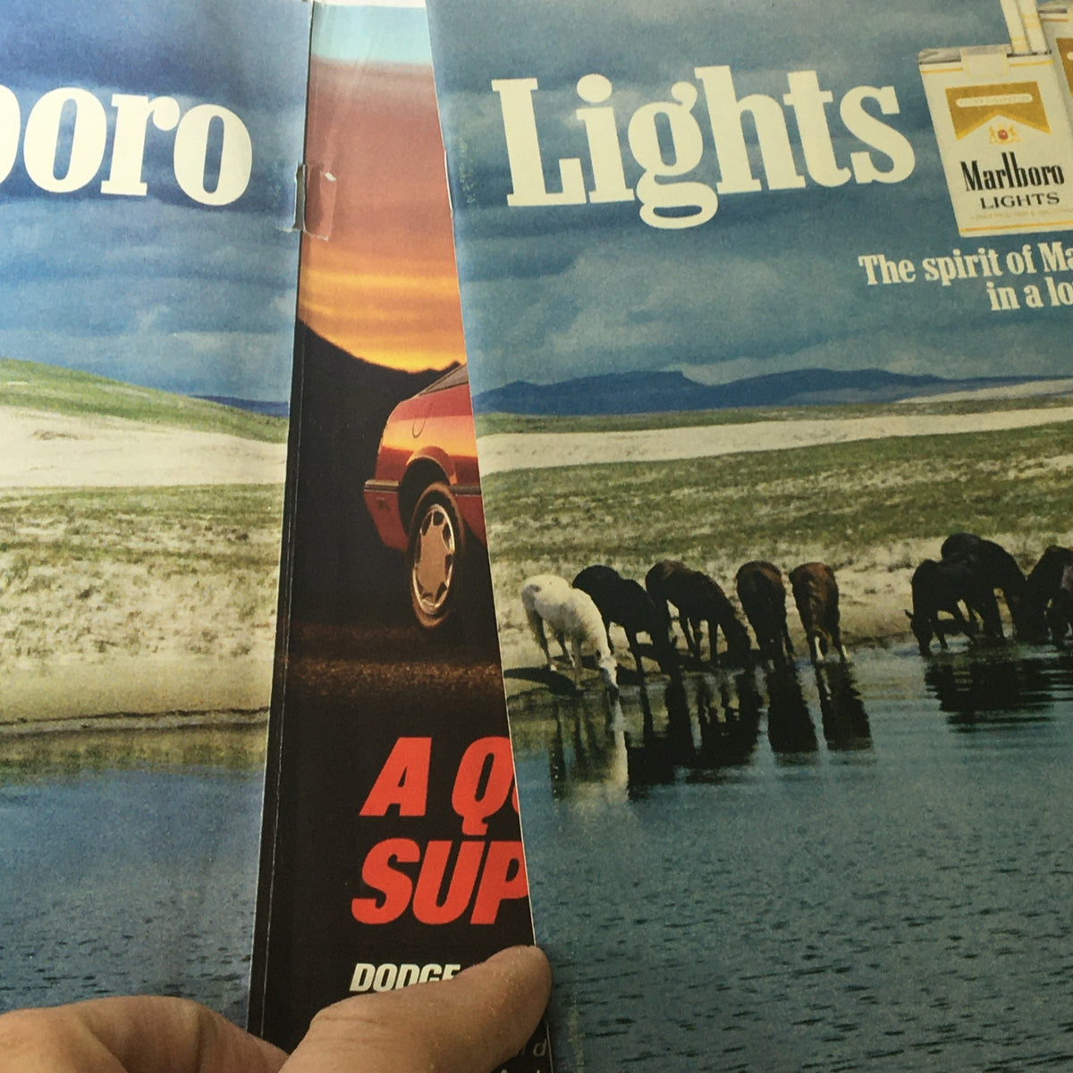 Inside view of Sport Magazine March 1989 showing an advertisement related to NASCAR and Marlboro Lights, showcasing retro design relevant to the era.