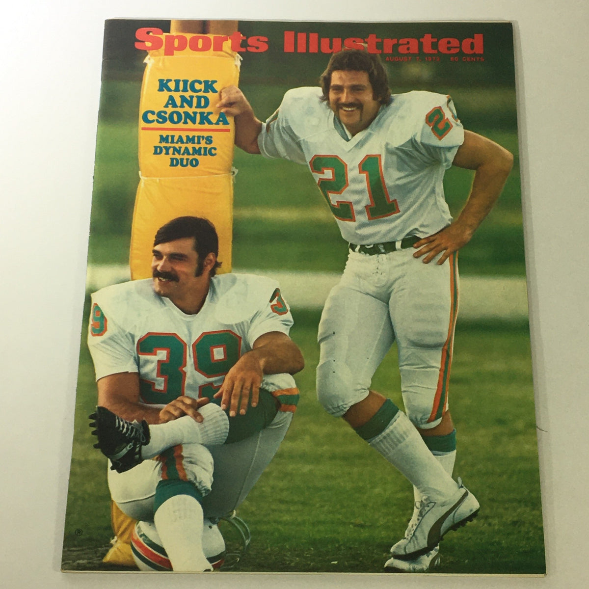 Vintage Sports Illustrated magazine from August 7, 1972, featuring Jim Kiick and Larry Csonka on the cover, showcasing Miami's dynamic duo in professional football.