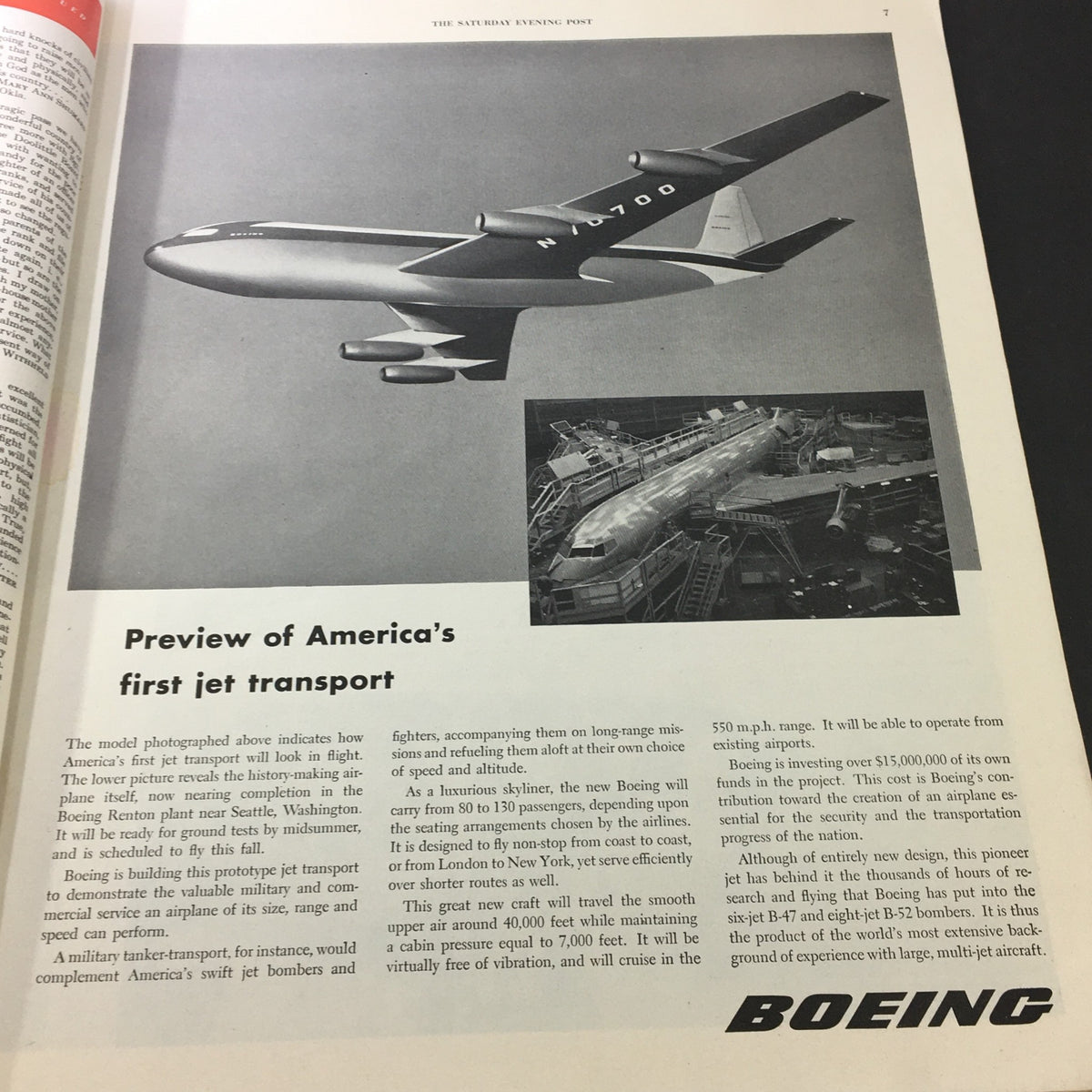 Feature article from VTG The Saturday Evening Post April 10 1951 presenting a preview of America's first jet transport.
