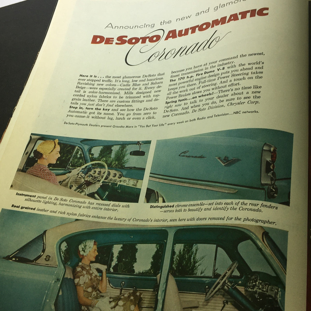 Advertisement for the DeSoto Automatic Coronado car in VTG The Saturday Evening Post April 10 1951 highlighting its luxurious features.