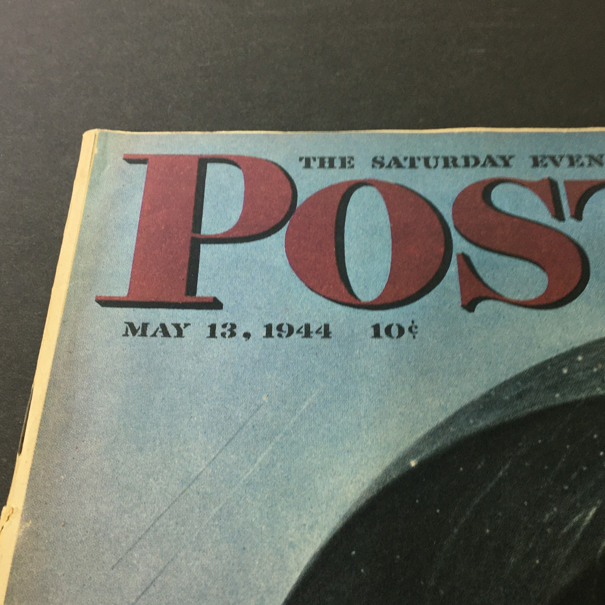 Close-up of the title and date on the cover of VTG The Saturday Evening Post May 13 1944, displaying 'The Saturday Evening POST' and the date.