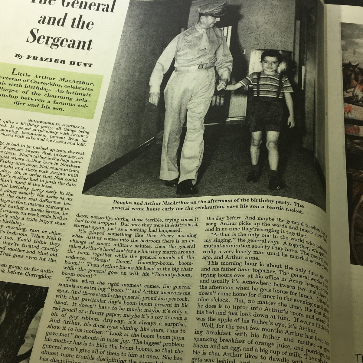 VTG The Saturday Evening Post May 13 1944 showcasing 'The General and the Sergeant' featuring Douglas and Arthur MacArthur during a birthday celebration.