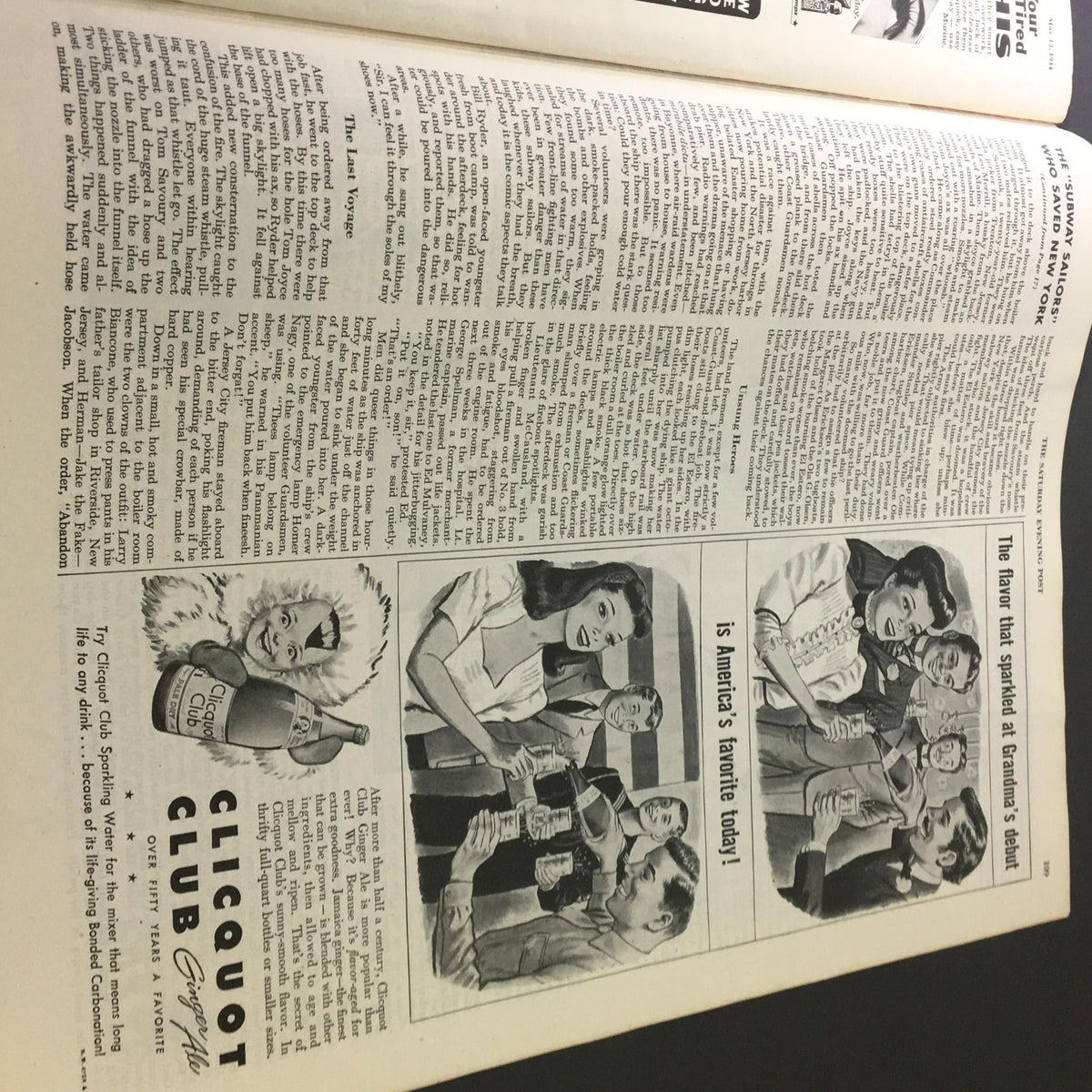 VTG The Saturday Evening Post May 13 1944 interior page featuring an article titled 'The Lead Voyage' accompanied by illustrations of people enjoying drinks, reflecting social trends of the era.