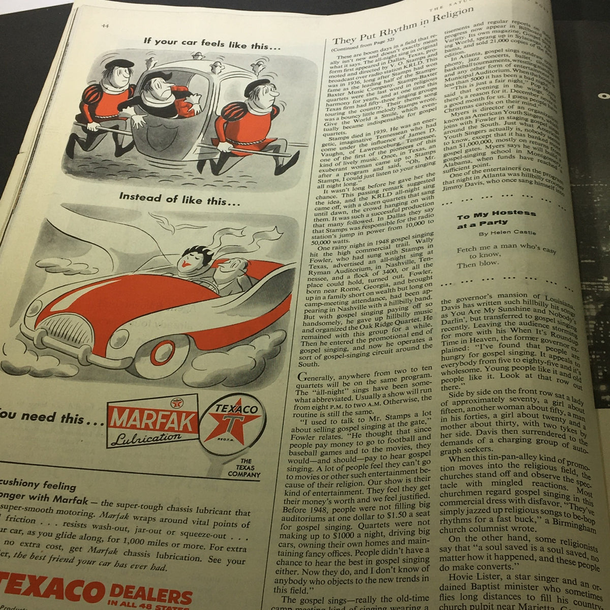 Image from VTG The Saturday Evening Post June 23 1956 portraying a playful cartoon about automotive troubles, emphasizing the magazine's variety of content.