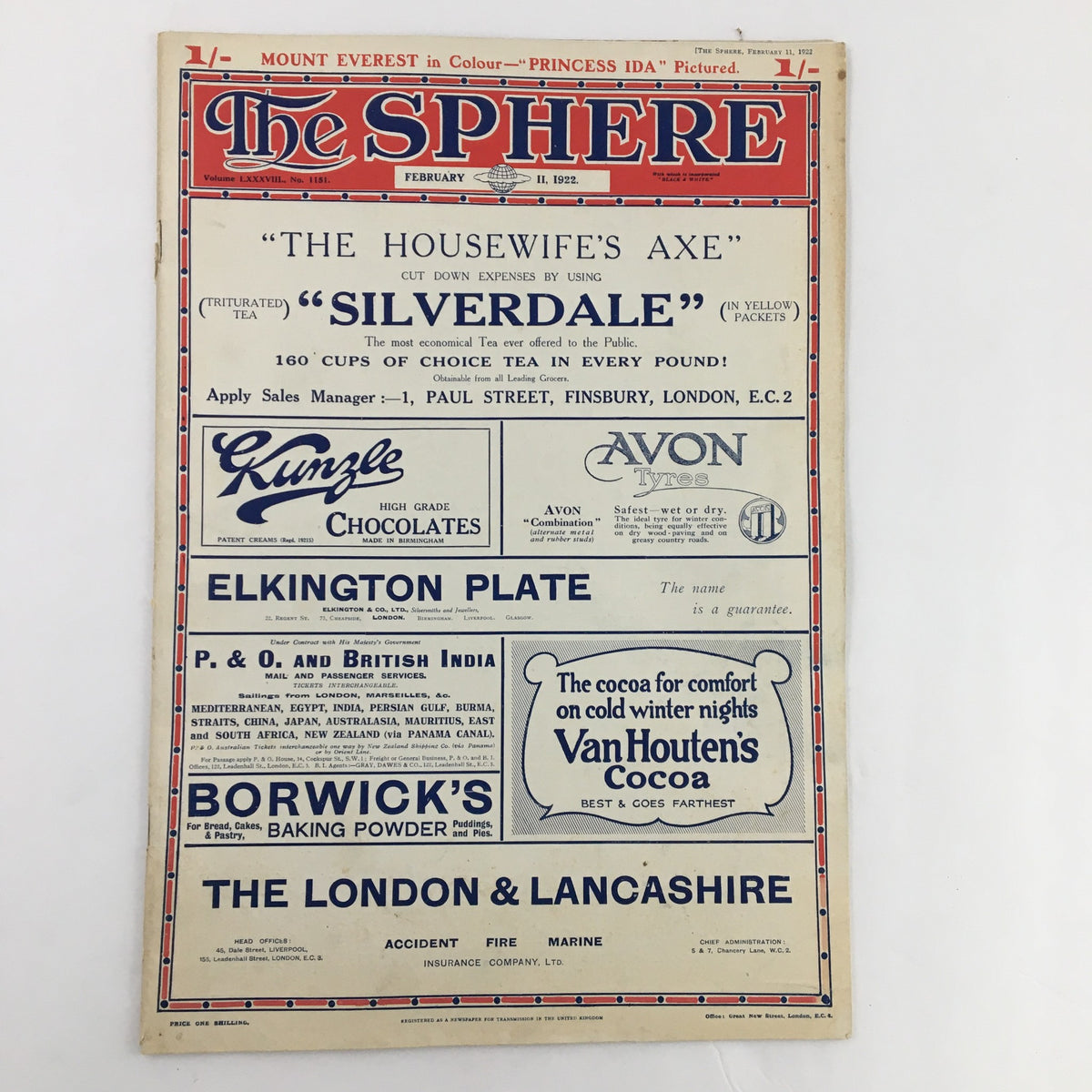 The Sphere Newspaper February 11, 1922 featuring the headline and advertisements, capturing historical significance from the era of Cardinal Ratti's election as Pope Pius XI.