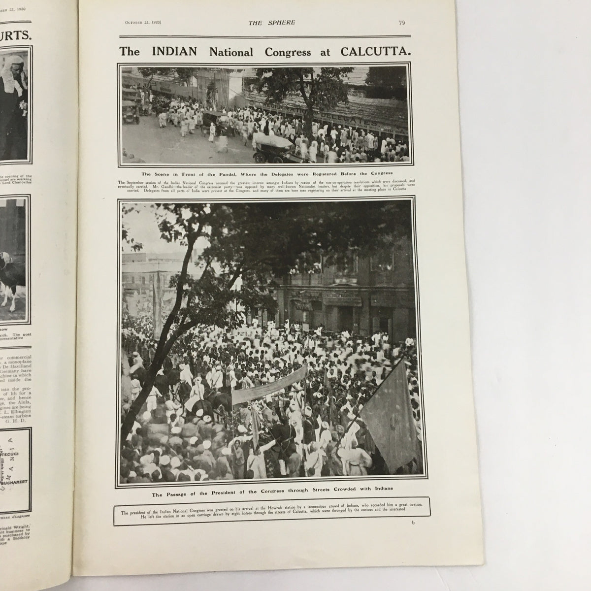 The Sphere Newspaper October 23, 1920, featuring a view of the Indian National Congress at Calcutta, highlighting a significant historical event.