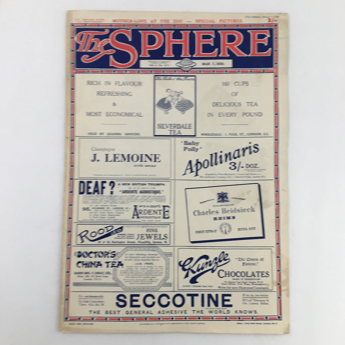 The Sphere Newspaper March 1925 advertisement page with various products and services, presenting a vintage layout.