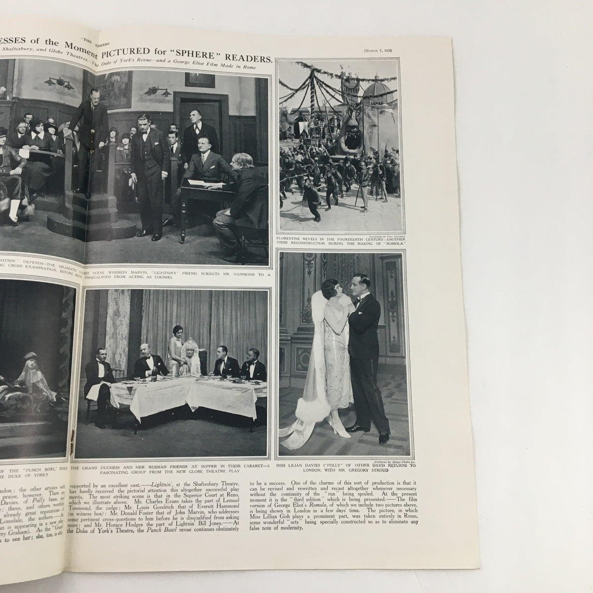 The Sphere Newspaper March 1925 depicting several black and white photographs capturing key moments and activities from the time.