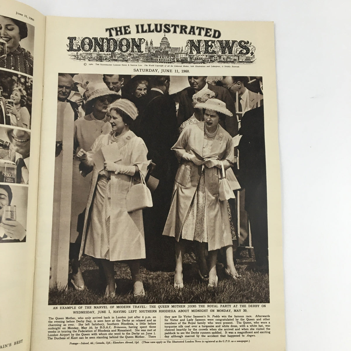 The Illustrated London News June 11 1960 cover featuring the Queen Mother joining the Royal Party at the Derby, capturing a historic moment in British royal history.