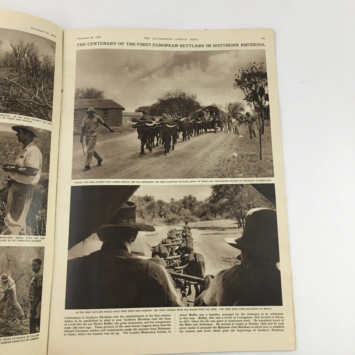 The Illustrated London News November 21 1959 highlighting an article on the centenary of the first European settlers in Southern Rhodesia.