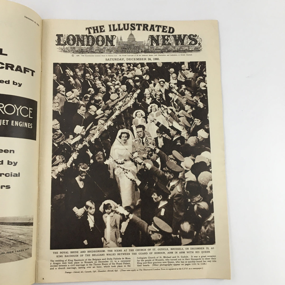 The Illustrated London News December 24, 1960 cover featuring a historic crowd scene at the wedding of King Baudouin of Belgium and Fabiola de Mora.