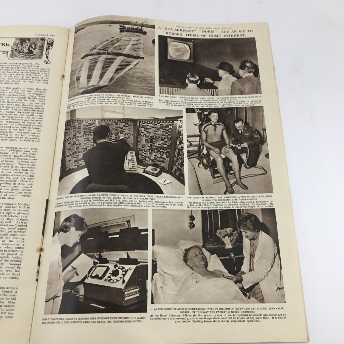 The Illustrated London News October 1 1960 page displaying a series of images related to home nursing and medical technology, including diagrams and photographs of health equipment.