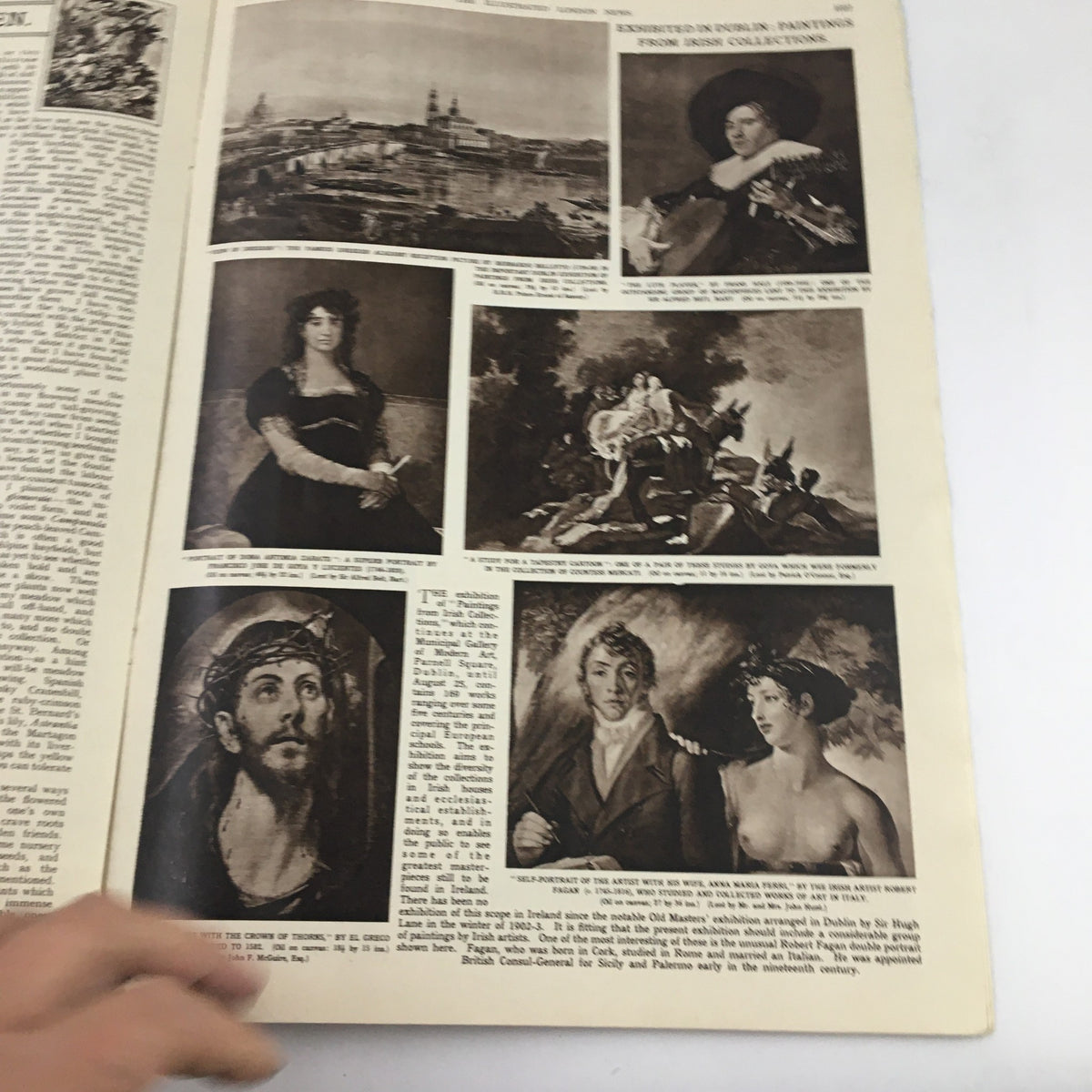 Page featuring paintings from Irish collections in The Illustrated London News, June 22, 1957, highlighting cultural art pieces and exhibition details.