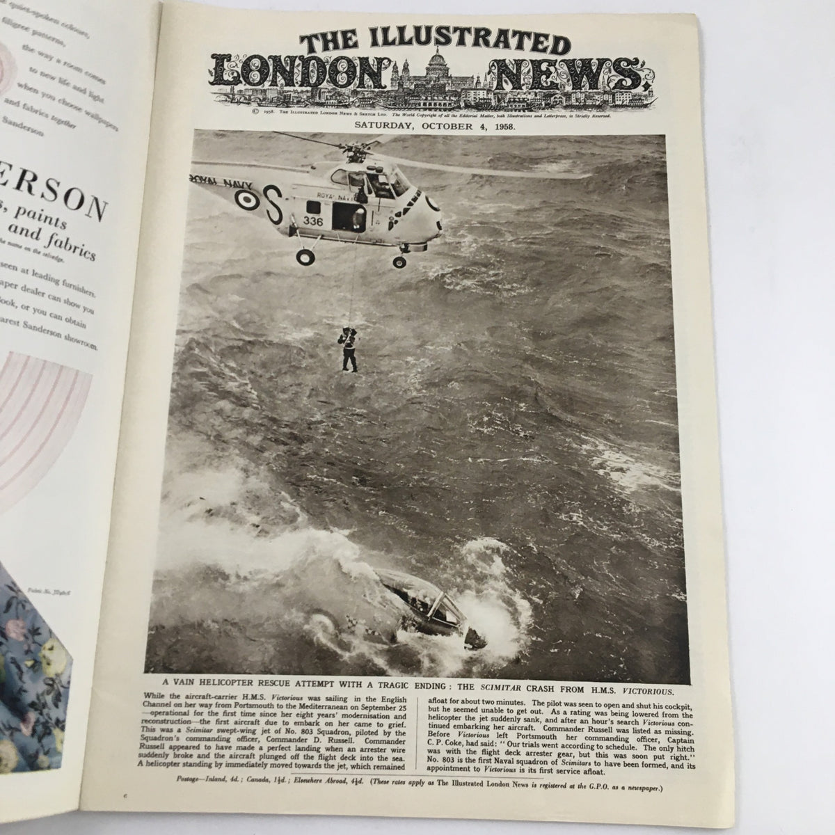 The Illustrated London News October 4 1958 Scimitar Crash From H.M.S. Victorious