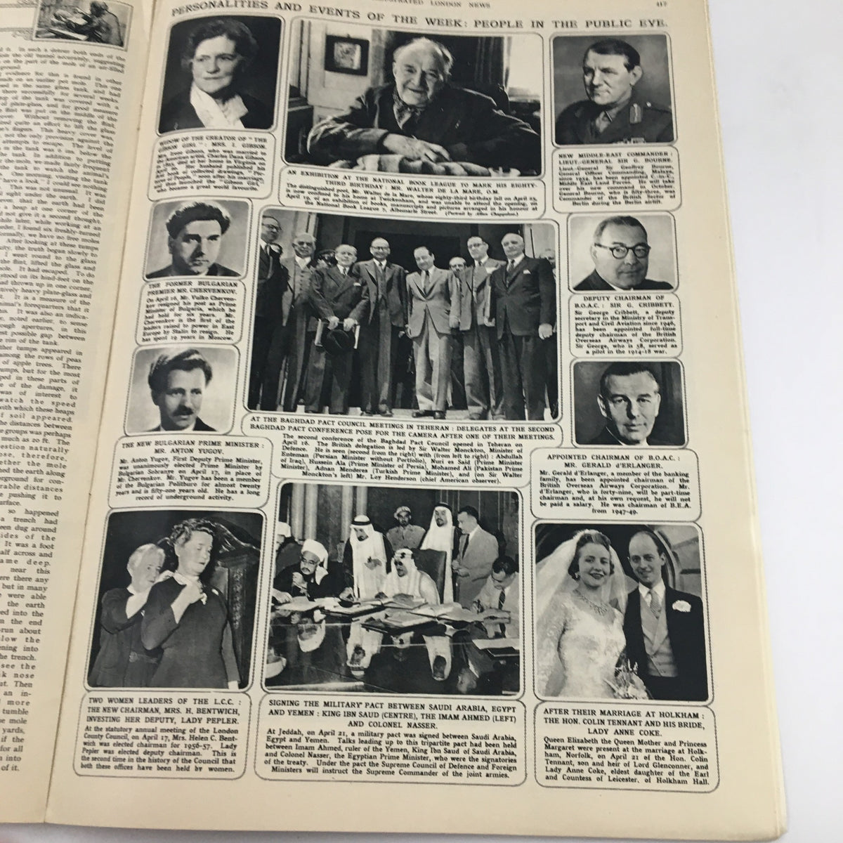 Illustrated London News April 28 1956 featuring black and white photographs and articles about notable personalities and events from the week, including political leaders and significant happenings.