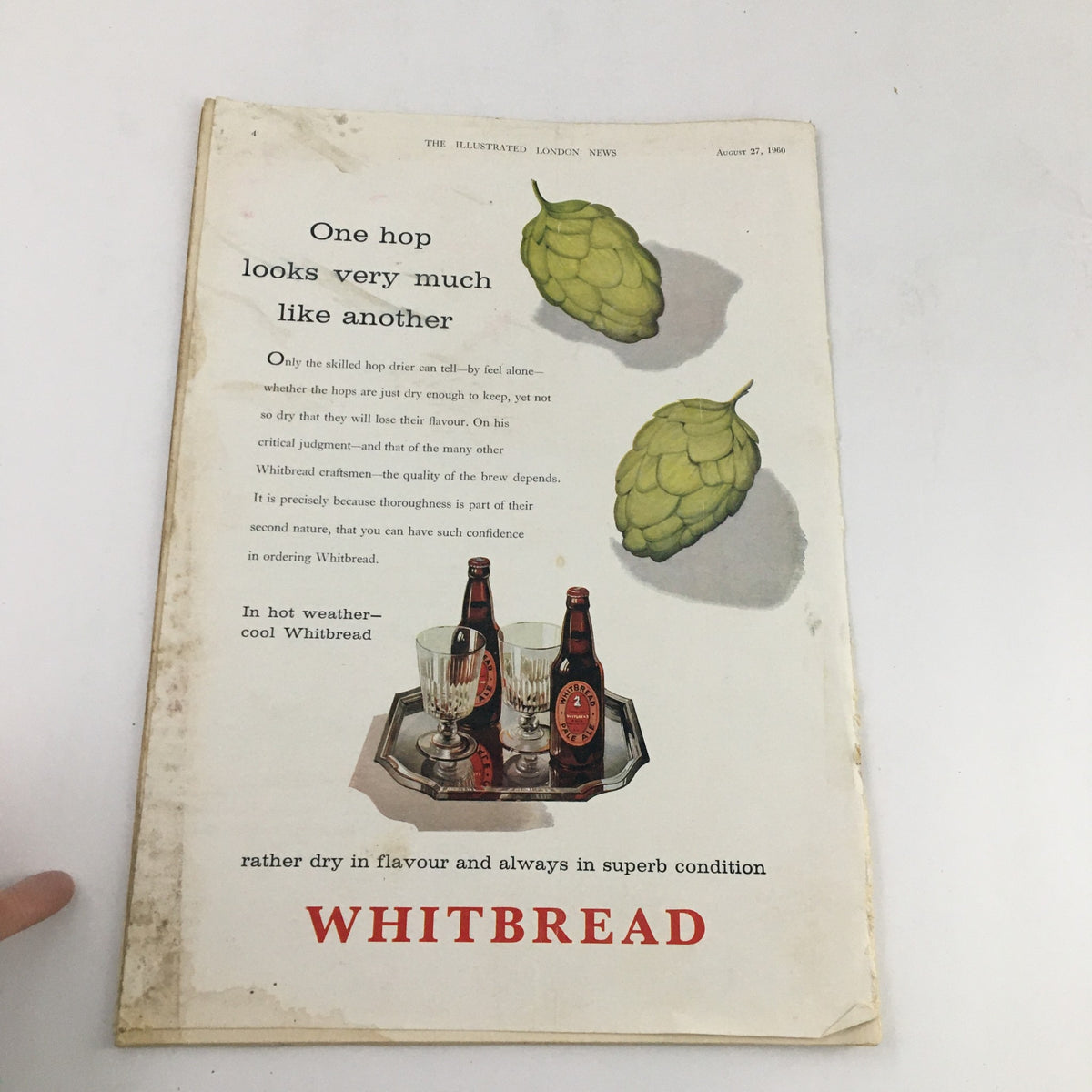 Advertisement from The Illustrated London News dated August 27, 1960, featuring Whitbread beer and hops, connected to the historical context of Mr. Francis Gary Powers.