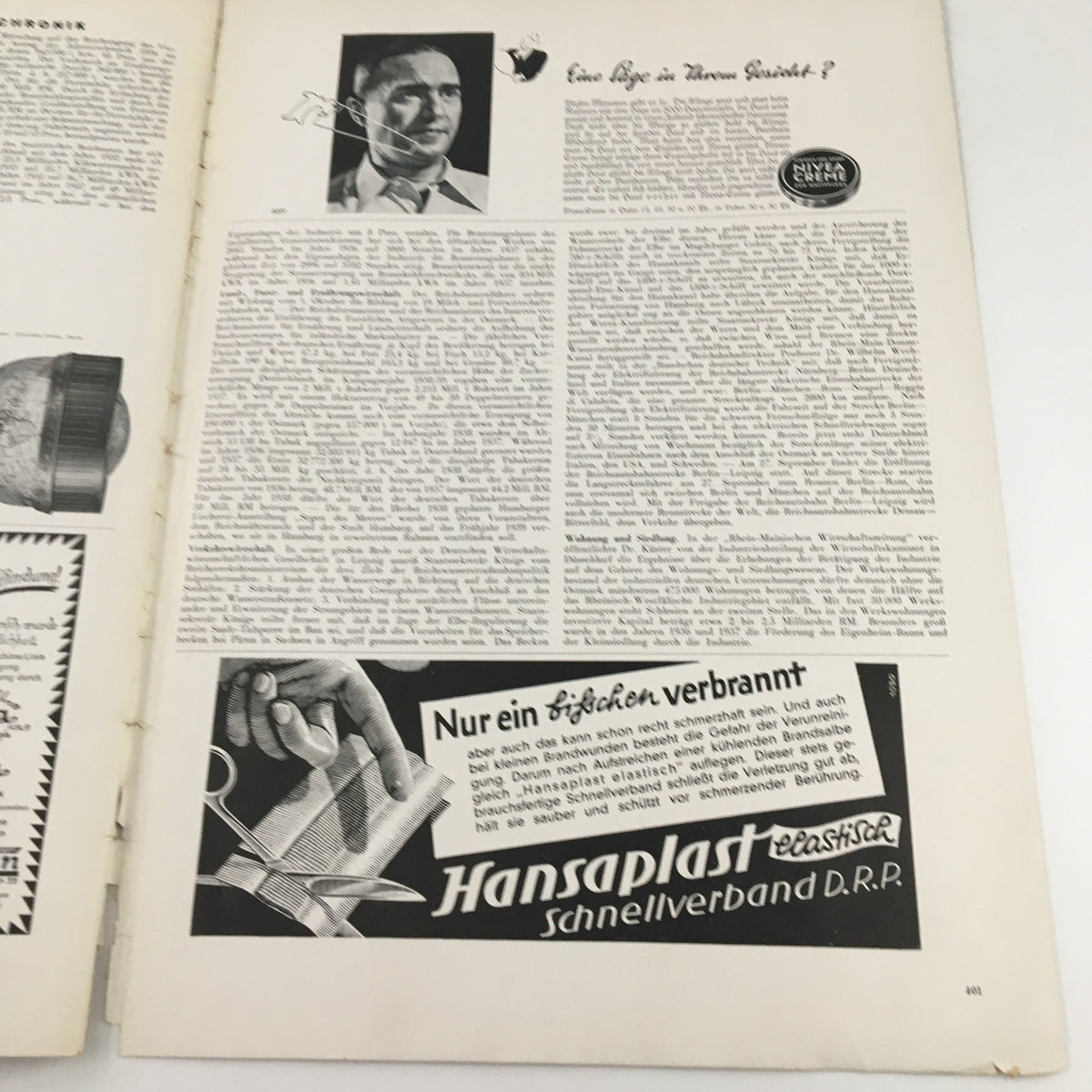 Interior page of the Illustrirte Zeitung Leipzig Magazine from September 22, 1938 featuring a prominent portrait and printed advertisements, showcasing pre-war European journalism.