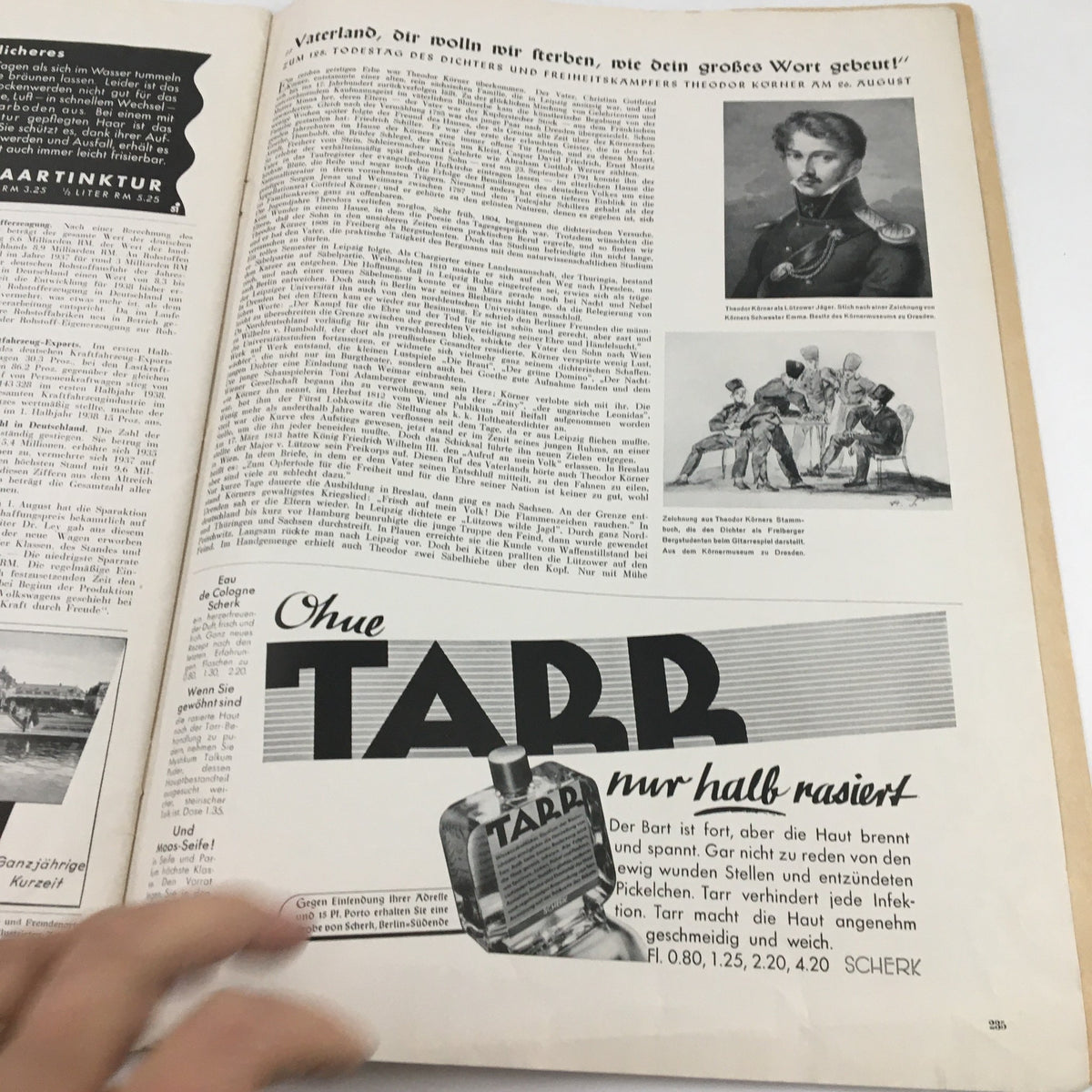 Page featuring an article from Illustrirte Zeitung Leipzig Magazine, dated August 18, 1938, displaying historical context and imagery.