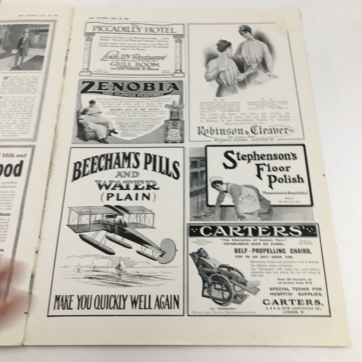Advertisement section from VTG The Graphic Newspaper, May 22, 1915, featuring ads for products like Beecham's Pills and Stephenson's Floor Polish.