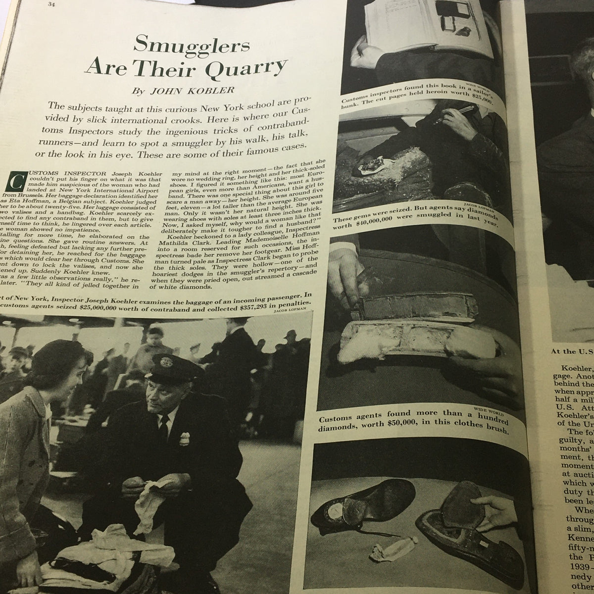 Article on customs inspections titled 'Smugglers Are Their Quarry' in The Saturday Evening Post July 11 1953, showcasing customs agents working.