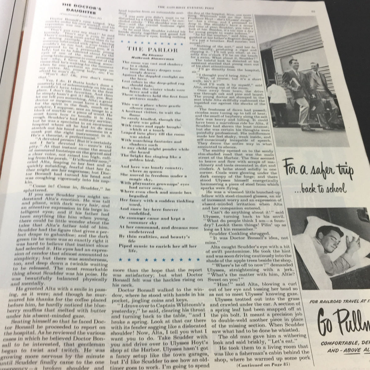 Article from VTG The Saturday Evening Post September 9 1950 discussing 'The Parlor,' featuring reflections on social discussions and norms. Engaging narrative highlighting contemporary values.