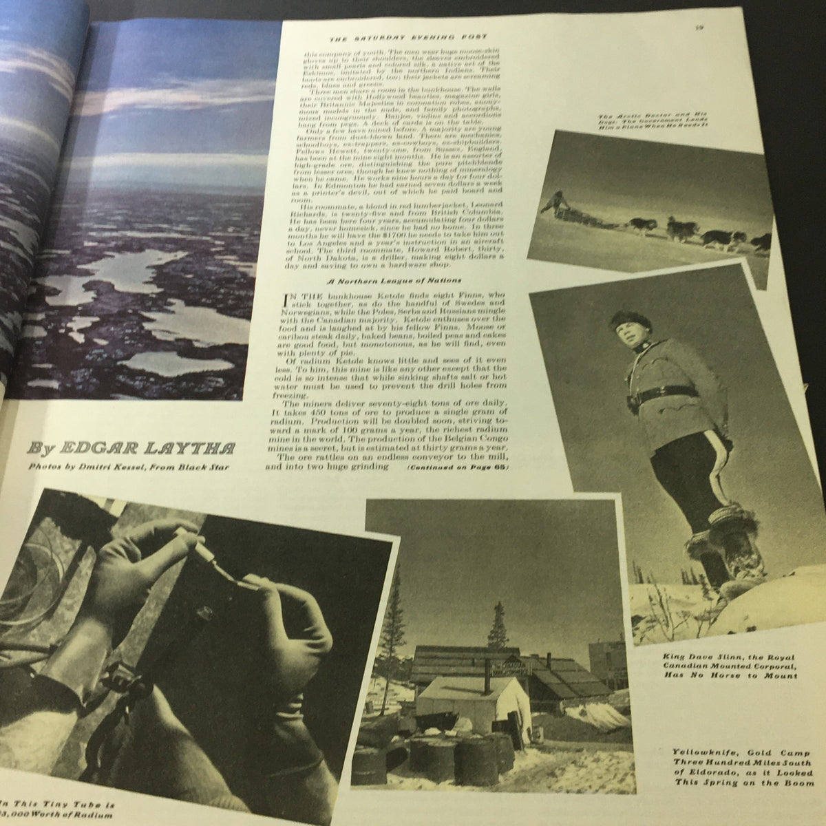 Image capturing the article 'A Northern League of Nations' from VTG The Saturday Evening Post July 23 1938, displaying diverse photographs related to Northern expeditions and environmental themes.