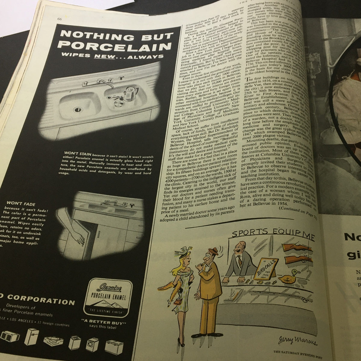 Vintage advertisement from VTG The Saturday Evening Post April 14 1956 for porcelain sinks showcasing 1950s kitchen decor.