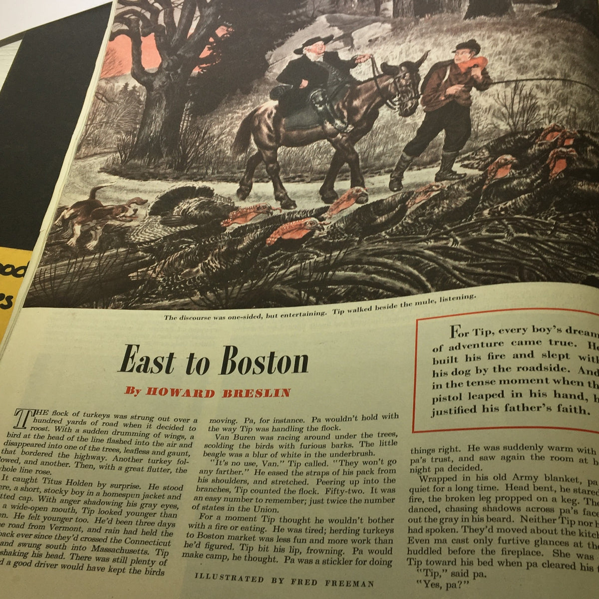 Illustrated page from The Saturday Evening Post, July 20, 1946, featuring the story 'East to Boston' by Howard Breslin.