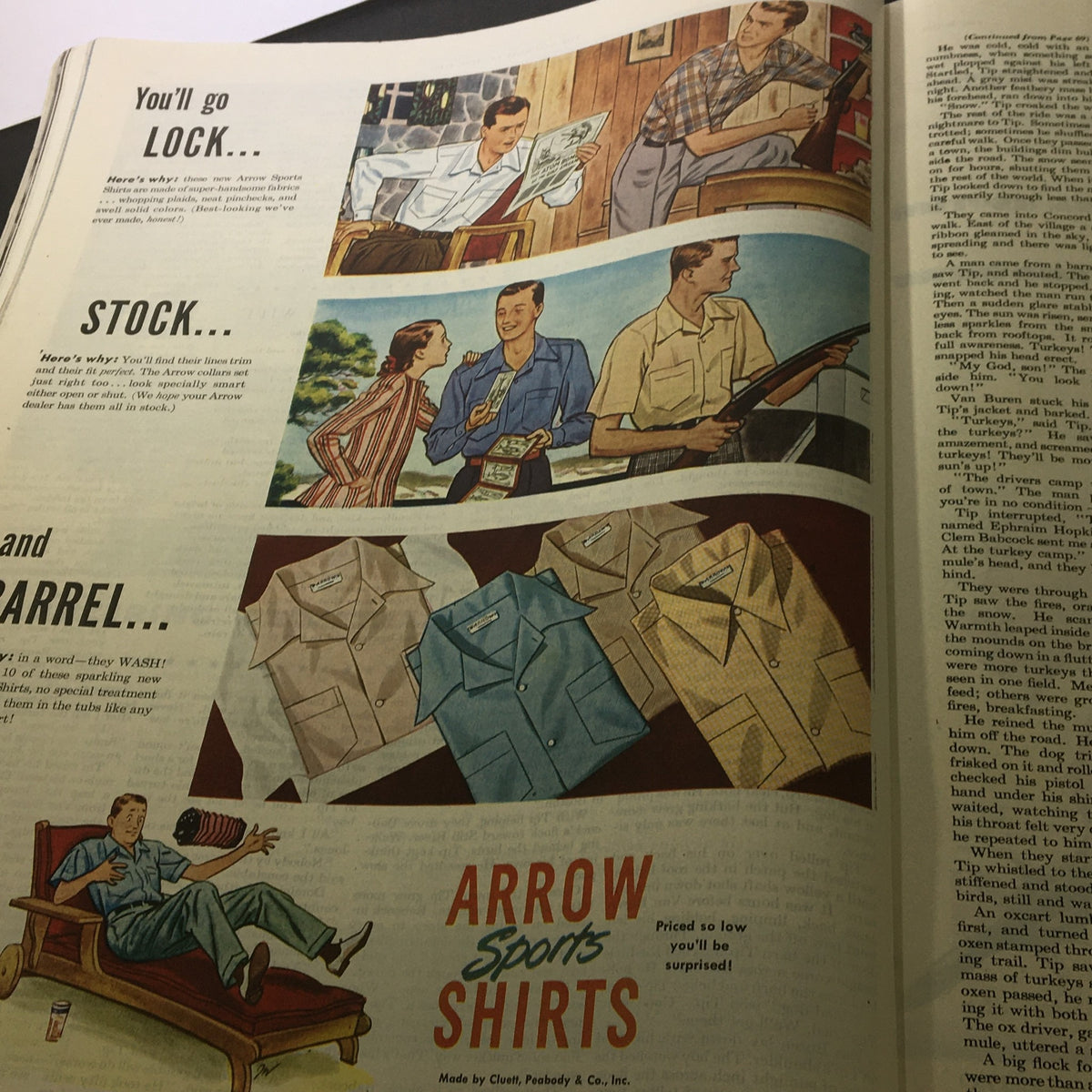 Vintage The Saturday Evening Post July 20 1946 displaying an advertisement for Arrow Sports Shirts, highlighting fashionable men's clothing with colorful illustrations.