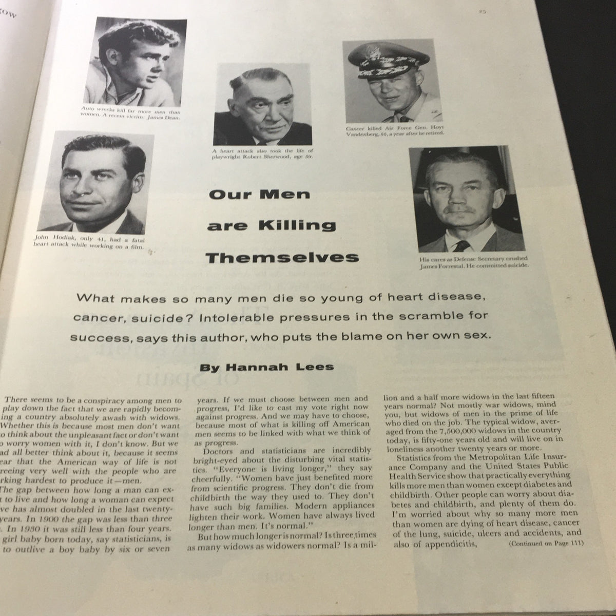 Article titled 'Our Men are Killing Themselves' from VTG The Saturday Evening Post January 28 1956, exploring health issues and societal pressures affecting men in the 1950s.