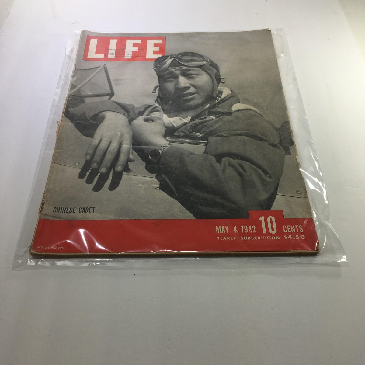 Life Magazine cover from May 4, 1942, featuring a Chinese Cadet dressed in military attire, capturing a moment from World War II era history. The cover highlights the magazine's vintage aesthetic and importance as a collectible.