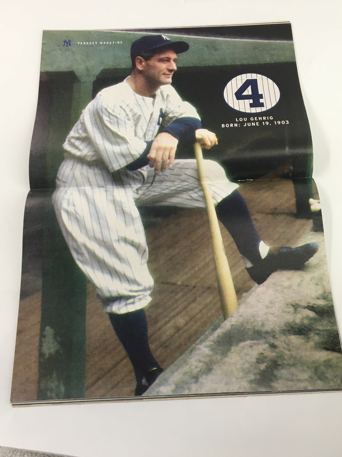 Yankees Magazine June 2003 cover featuring Lou Gehrig with his jersey number 4, celebrating the legendary baseball player's legacy.