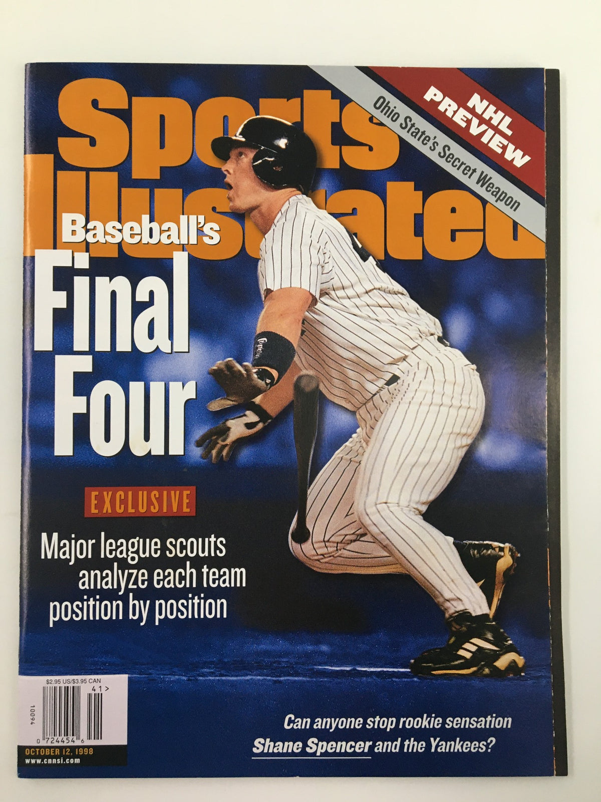 Sports Illustrated Magazine October 12, 1998 featuring Shane Spencer on the cover, highlighting Baseball's Final Four with exclusive insights into major league scouts analyzing team positions.