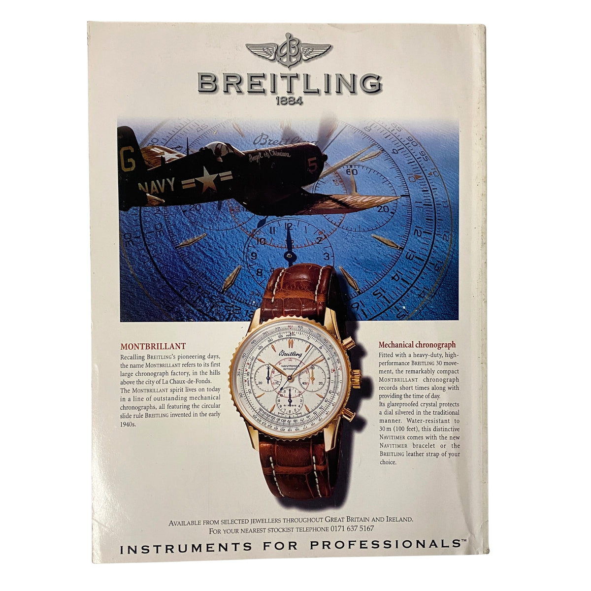 Back cover of Car Magazine UK January 1983 featuring a Breitling watch advertisement, adding to the magazine's automotive and lifestyle theme.
