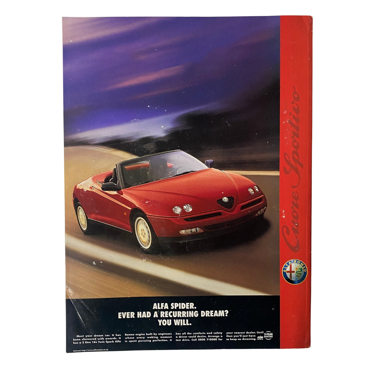 Car Magazine UK Import June 1998, back cover featuring an advertisement for the Alfa Spider sports car, promoting the message 'Ever had a recurring dream? You will.'