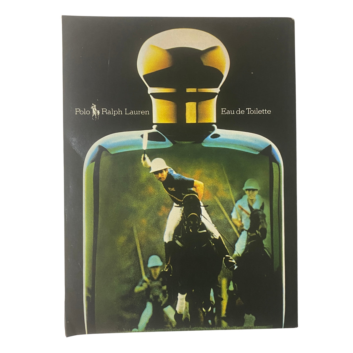 Advertisement for Polo Ralph Lauren Eau de Toilette featured in Car Magazine UK August 1986, illustrating a polo scene.